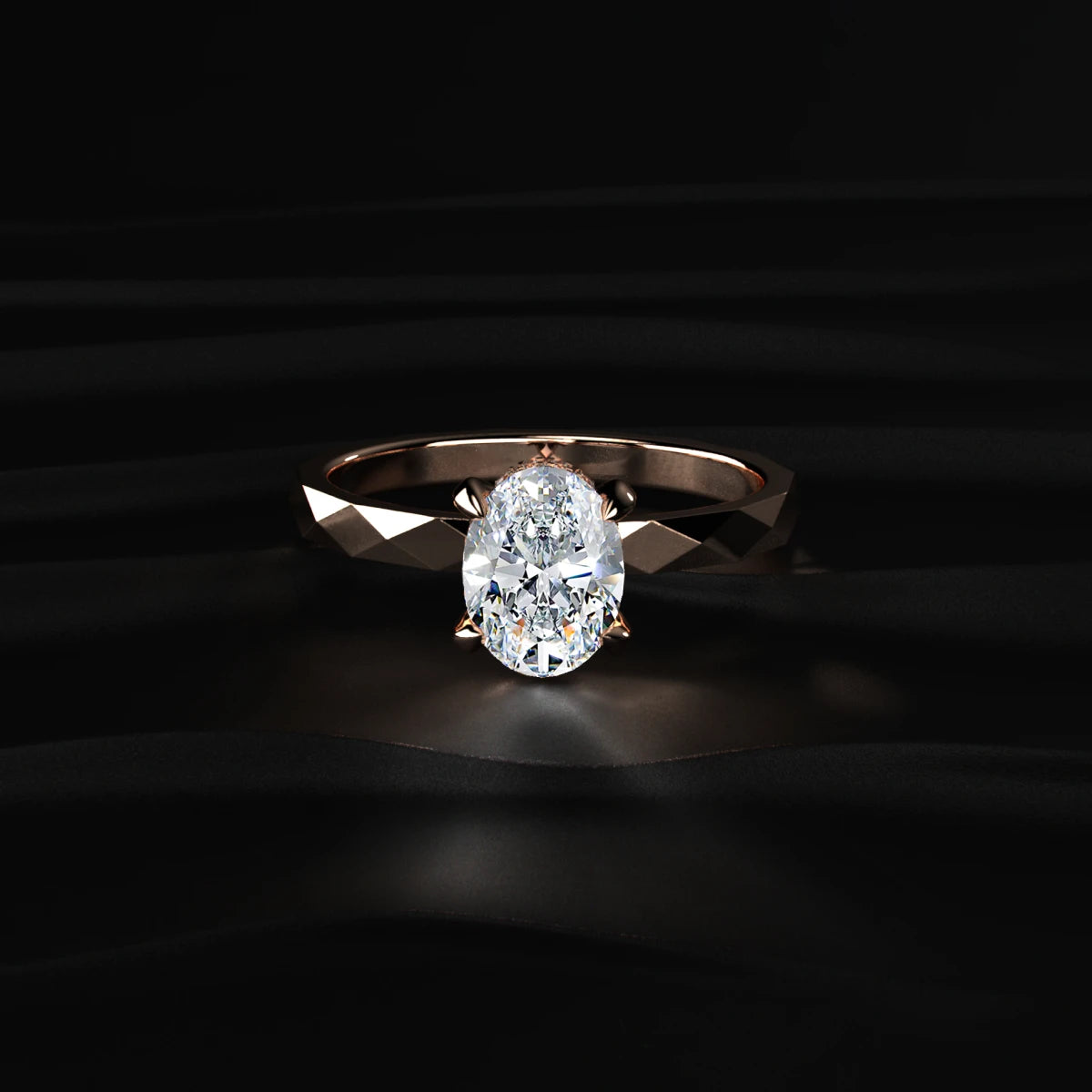 Oval Solitaire Multi-Faceted Geometric Band Ring | Earthly Jewels