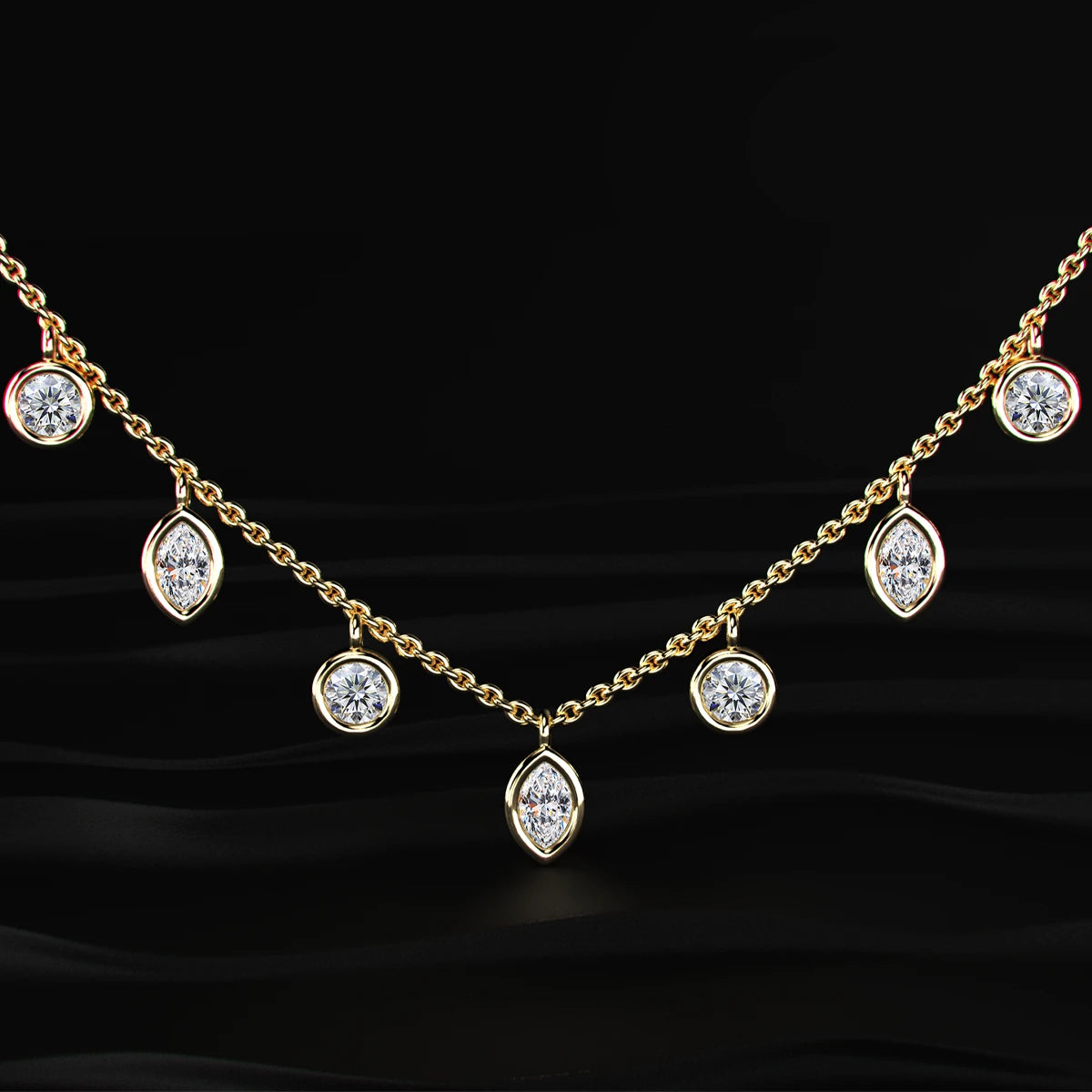 Marquise and Round Diamond Station Necklace