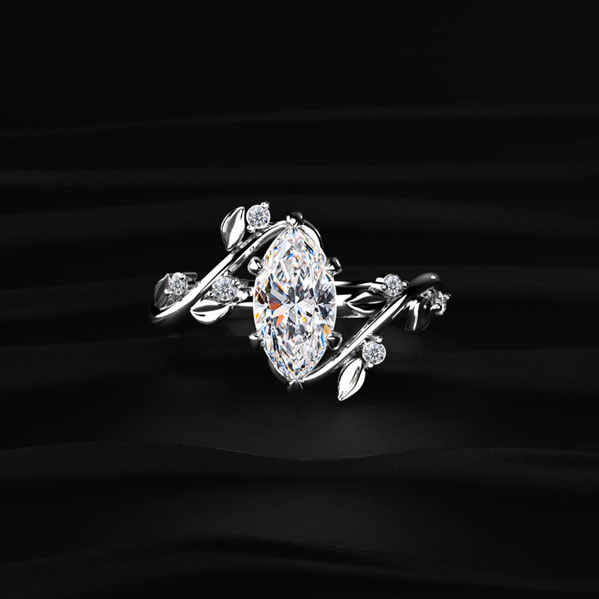 Marquise Diamond Ring with Leaf Design