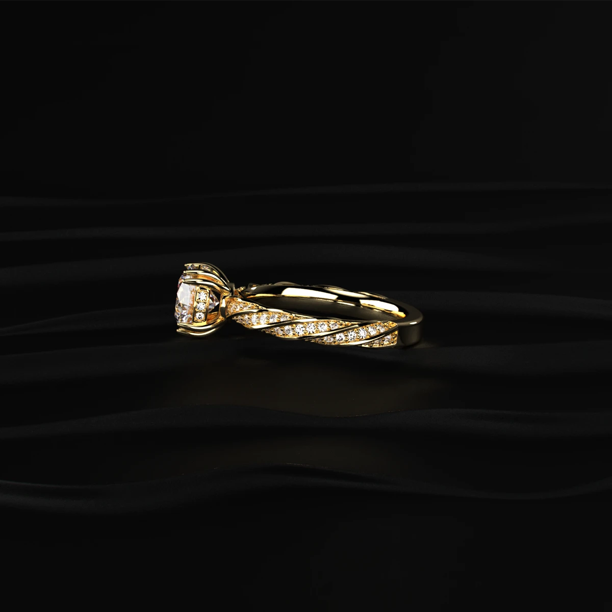 Diamond Ring With Twisted Pave Band