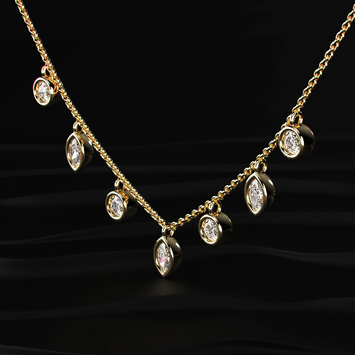 Marquise and Round Diamond Station Necklace