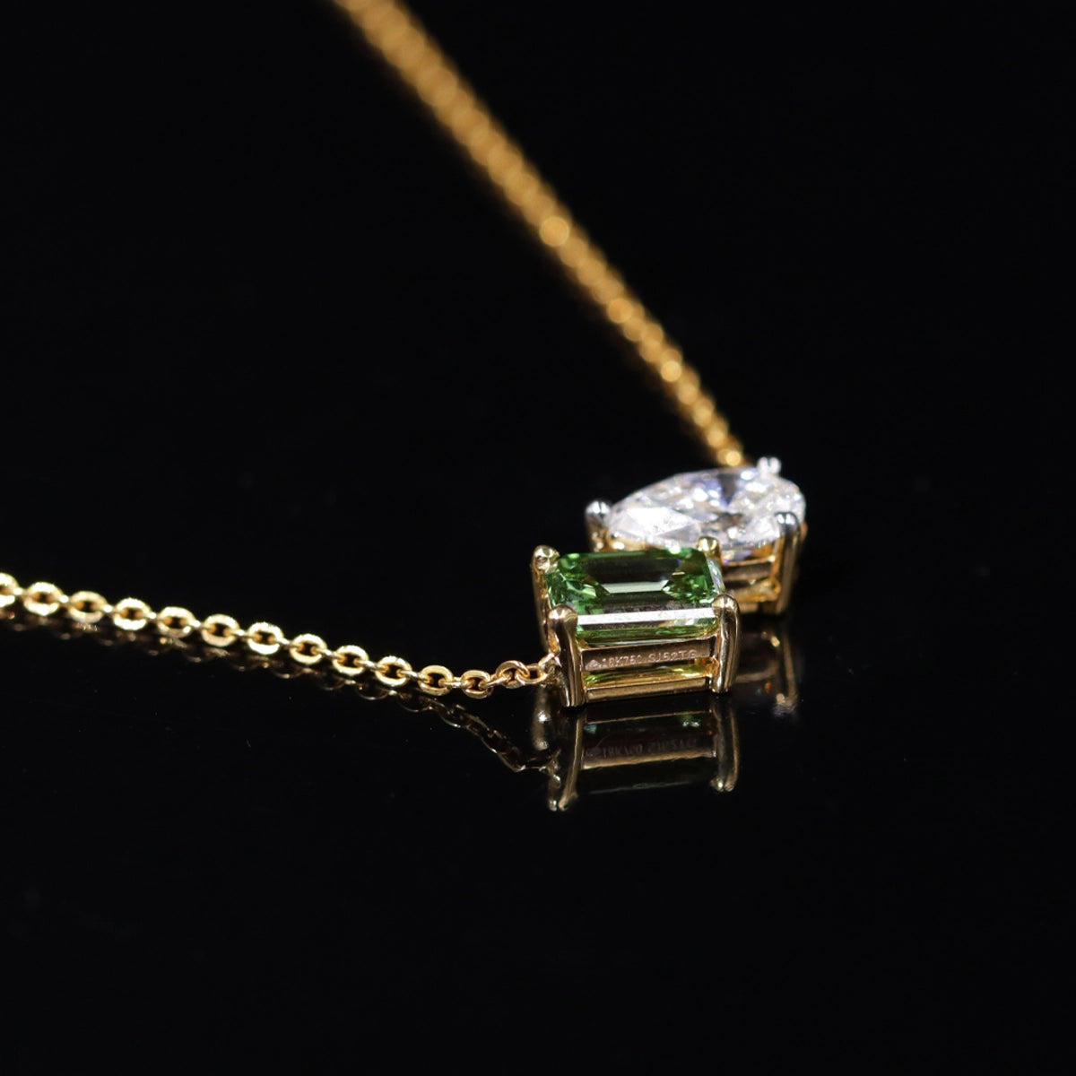 Pear And Green Emerald Diamond Toi Et Moi Pendant | Earthly Jewels