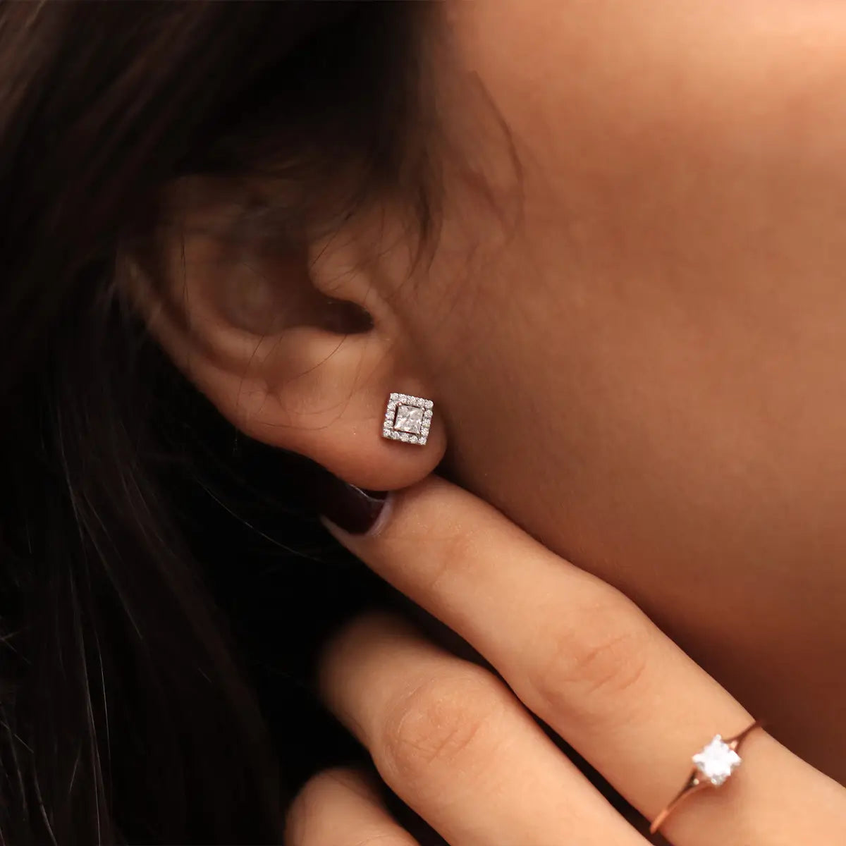Princess Cut Halo Diamond Earrings | Earthly Jewels