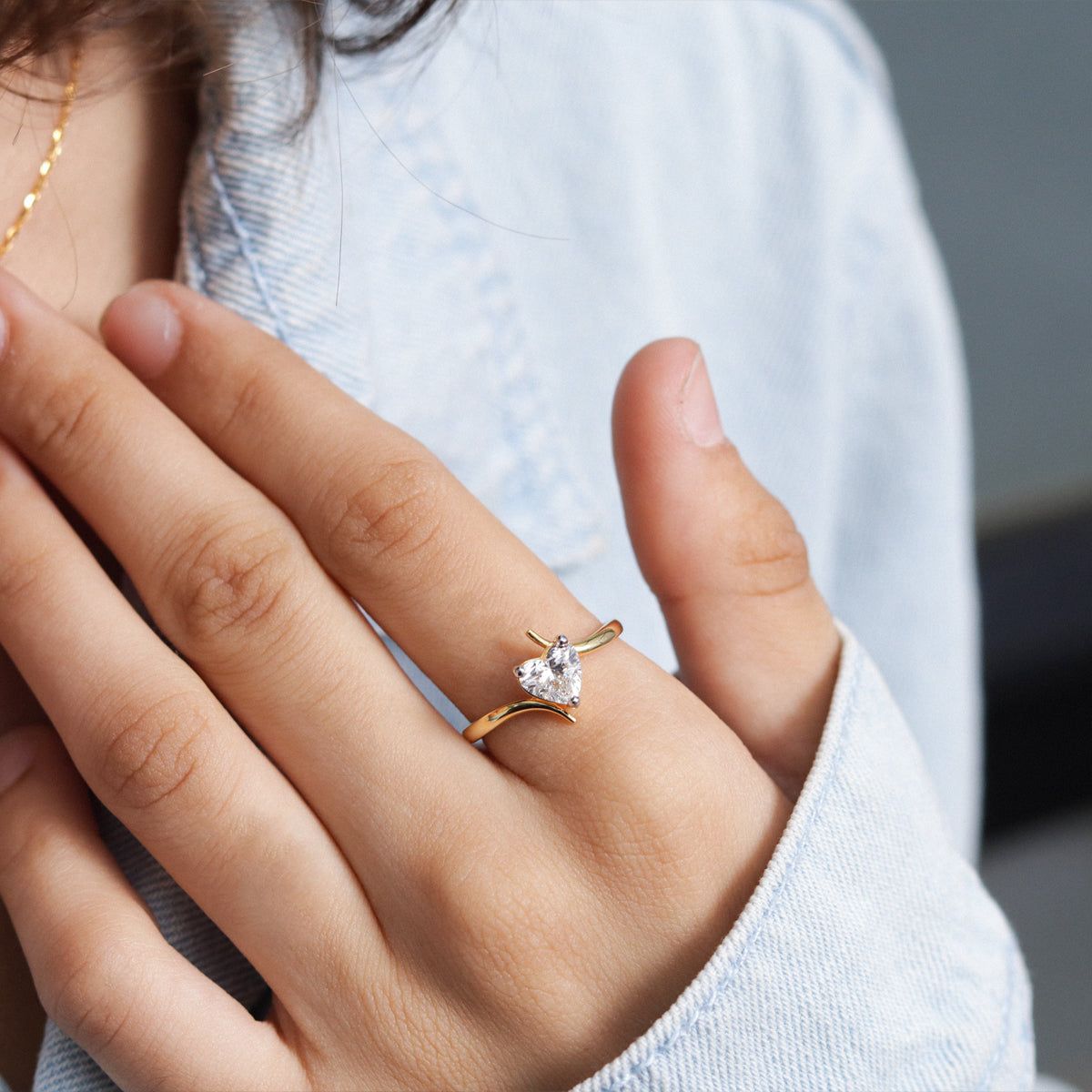 Heart Solitaire Bypass Shank Ring | Earthly Jewels