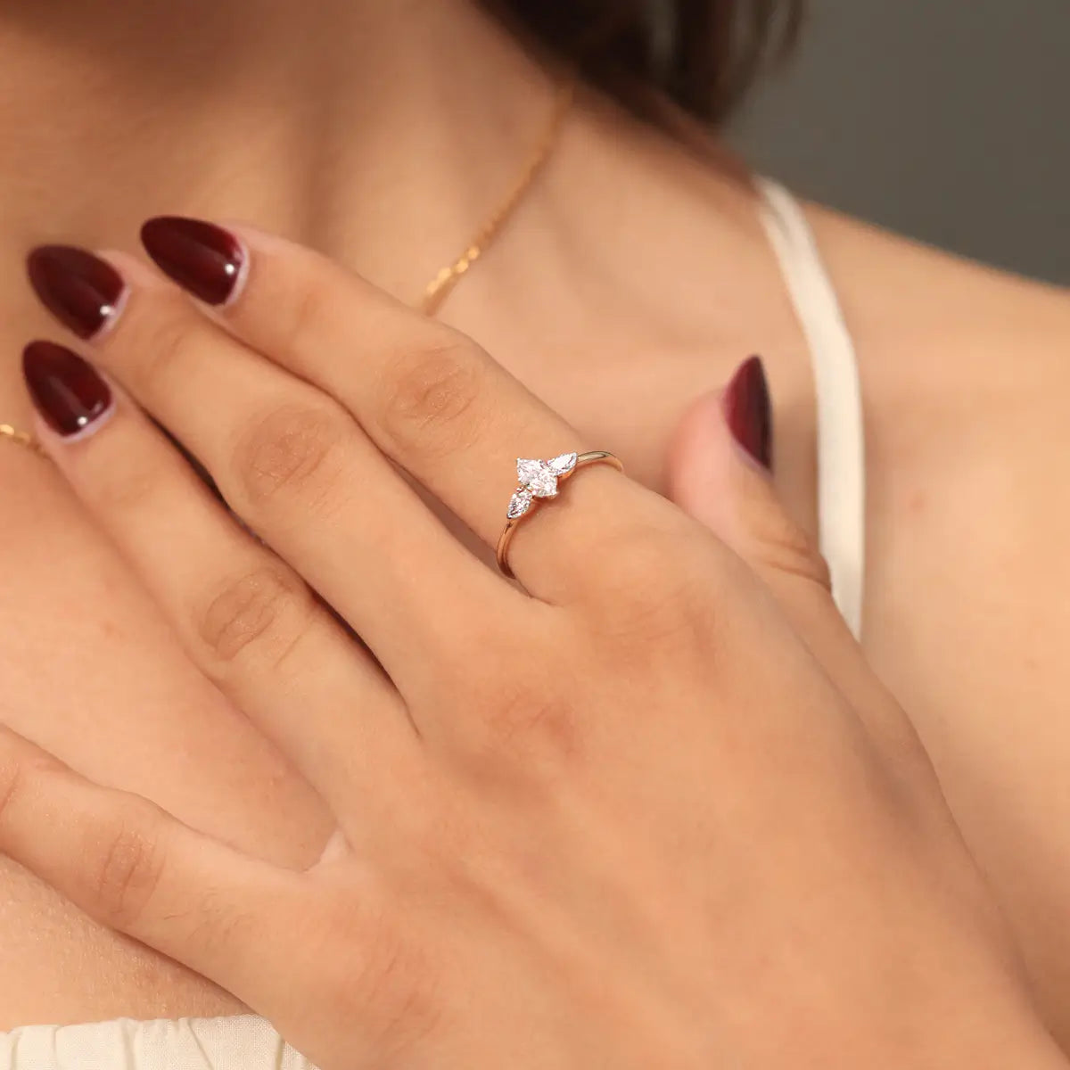 Marquise Diamond Ring With Pear Side Stones