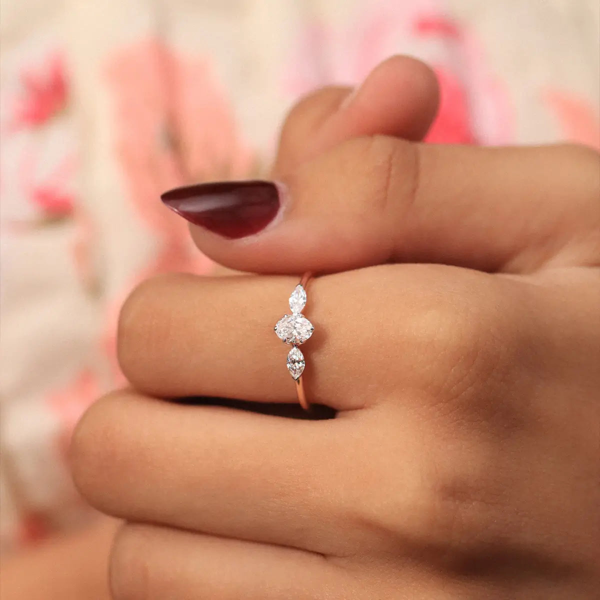 Oval Shape Ring With Marquise Side Stone