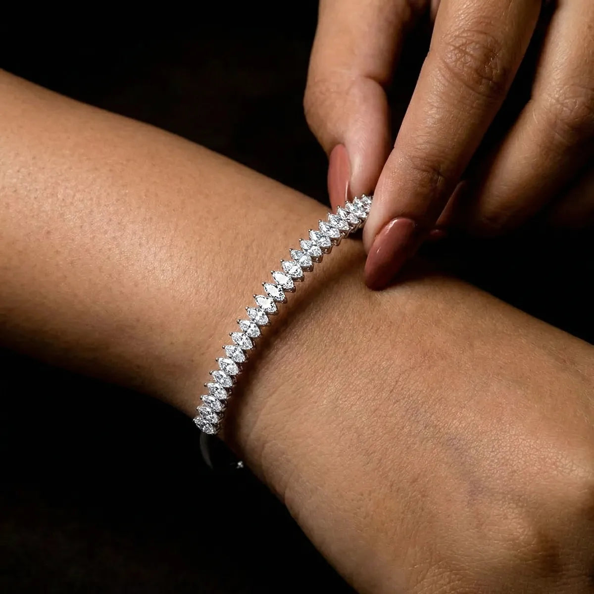 Marquise Lab Diamond Half Tennis Bangle bracelet | Earthly Jewels