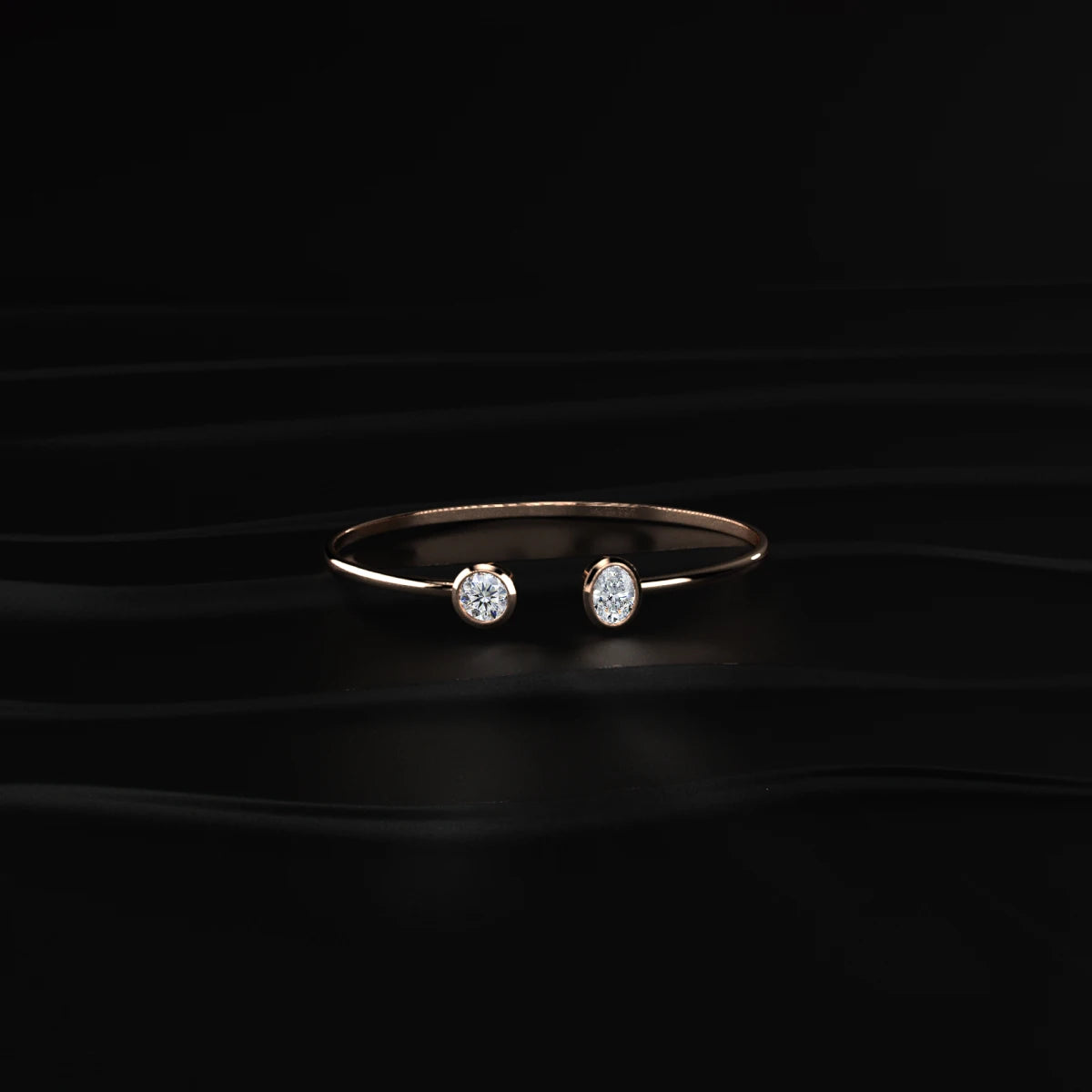 Oval and Round Diamond Open Cuff Bracelet | Earthly Jewels