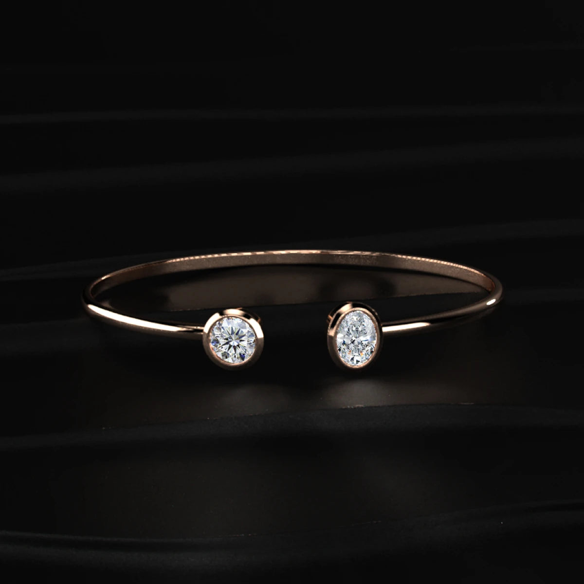 Oval and Round Diamond Open Cuff Bracelet | Earthly Jewels