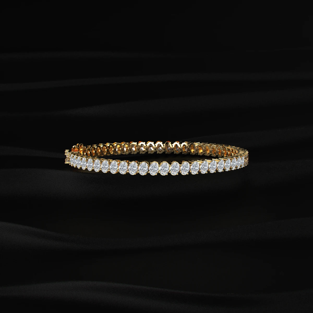 Oval cut natural diamond tennis bracelet in fine gold