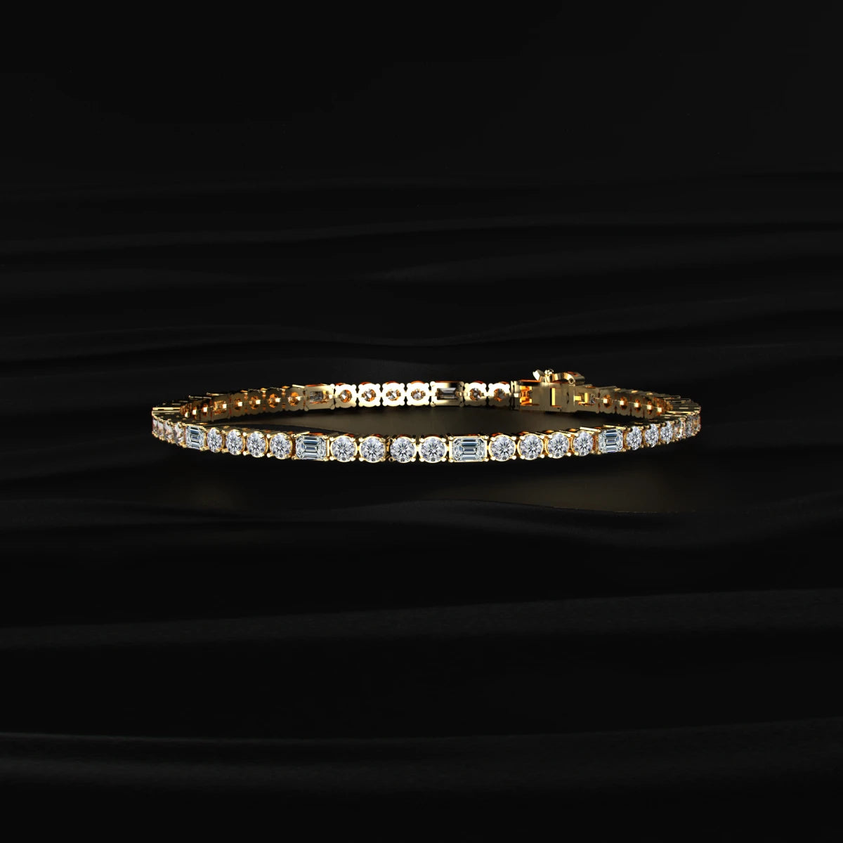 Round and Emerald Cut Diamond Tennis Bracelet
