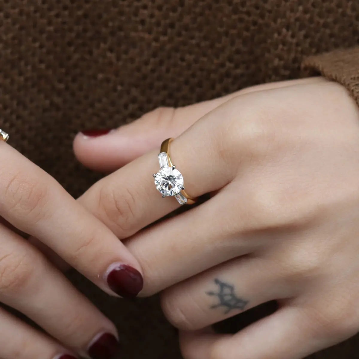 Round Solitaire Engagement Ring With Tapered Baguette | Earthly Jewels