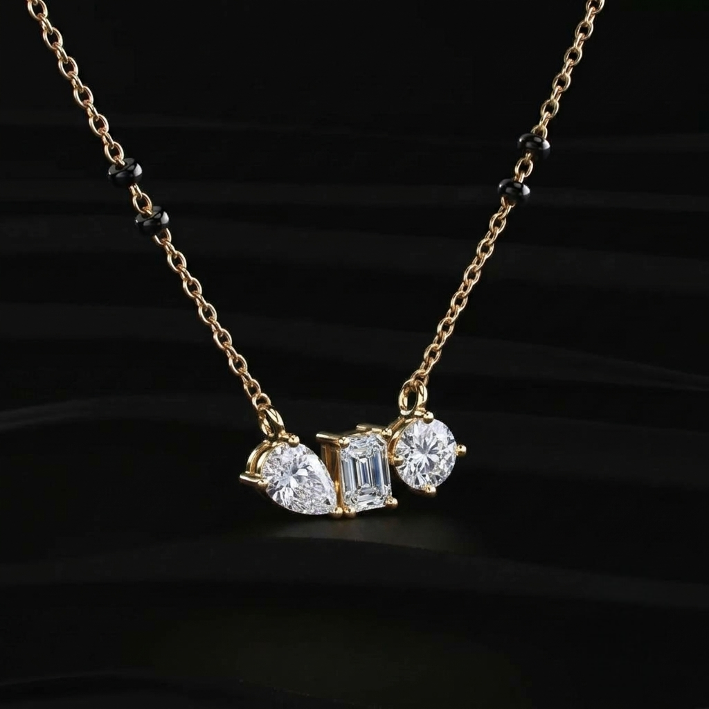 Three Mix Shape Diamond Pendant Mangalsutra | Earthly Jewels