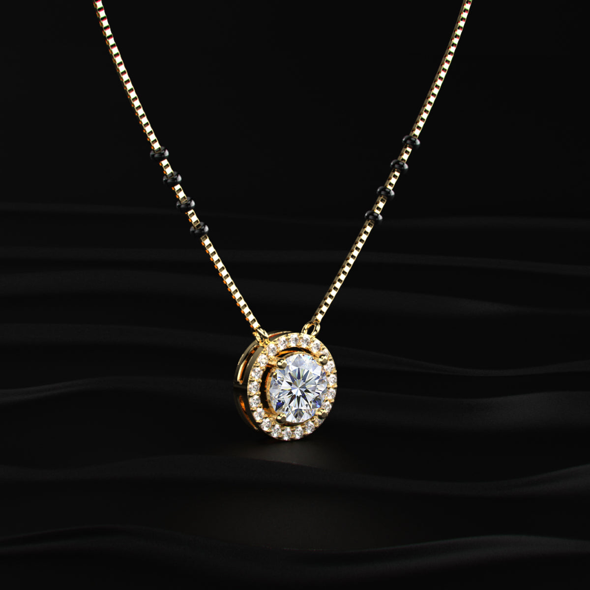 Round Diamond Halo Mangalsutra | Earthly Jewels