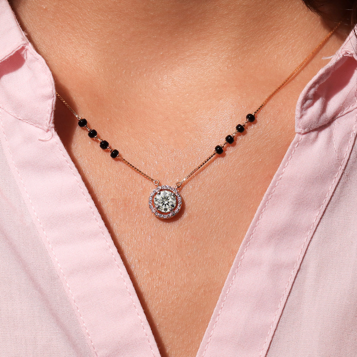 Round Diamond Halo Mangalsutra | Earthly Jewels