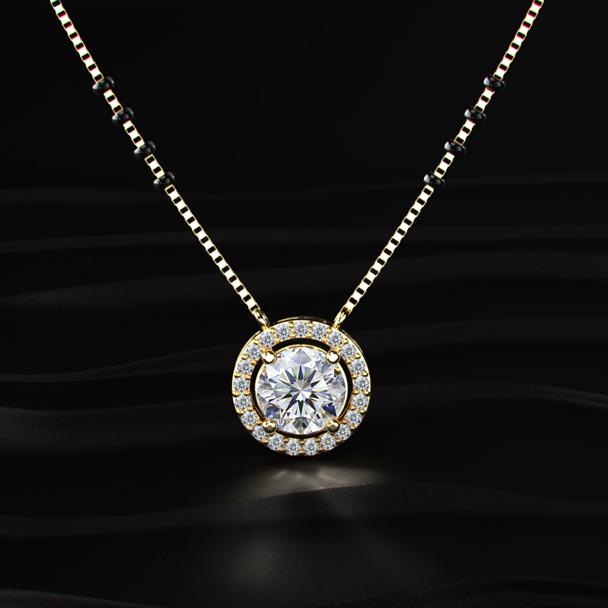 Round Diamond Halo Mangalsutra | Earthly Jewels