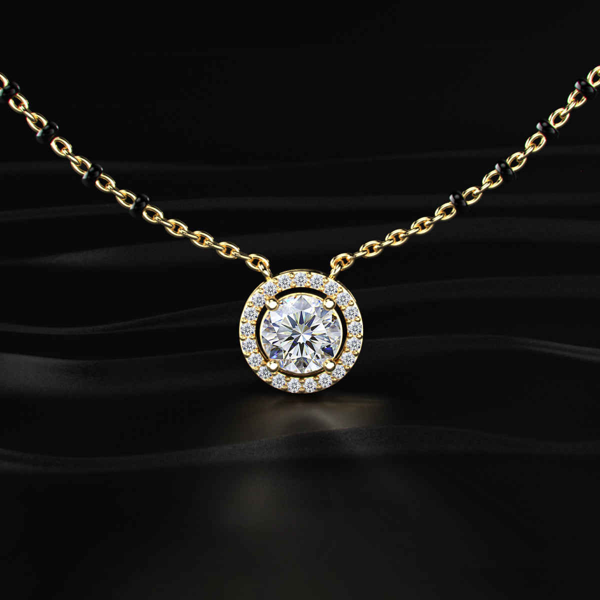 Round Diamond Halo Mangalsutra | Earthly Jewels