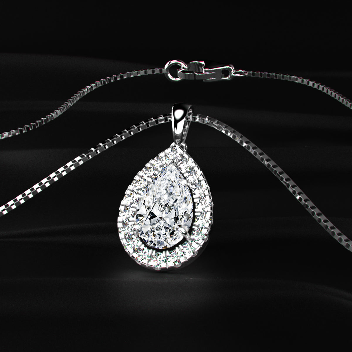 Pear Diamond Halo Pendant | Earthly Jewels