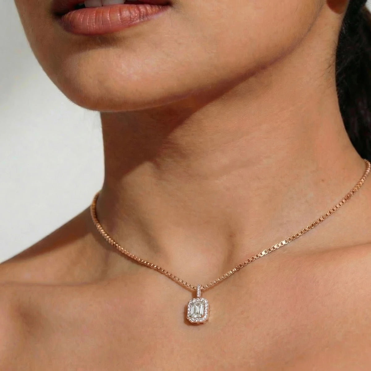 Emerald Diamond Halo Pendant | Earthly Jewels