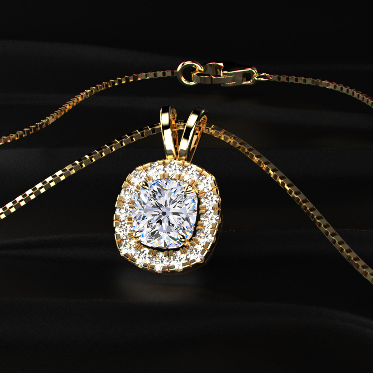 Cushion Diamond Halo Pendant | Earthly Jewels