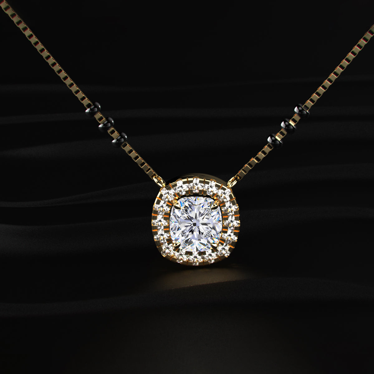 Cushion Diamond Halo Mangalsutra