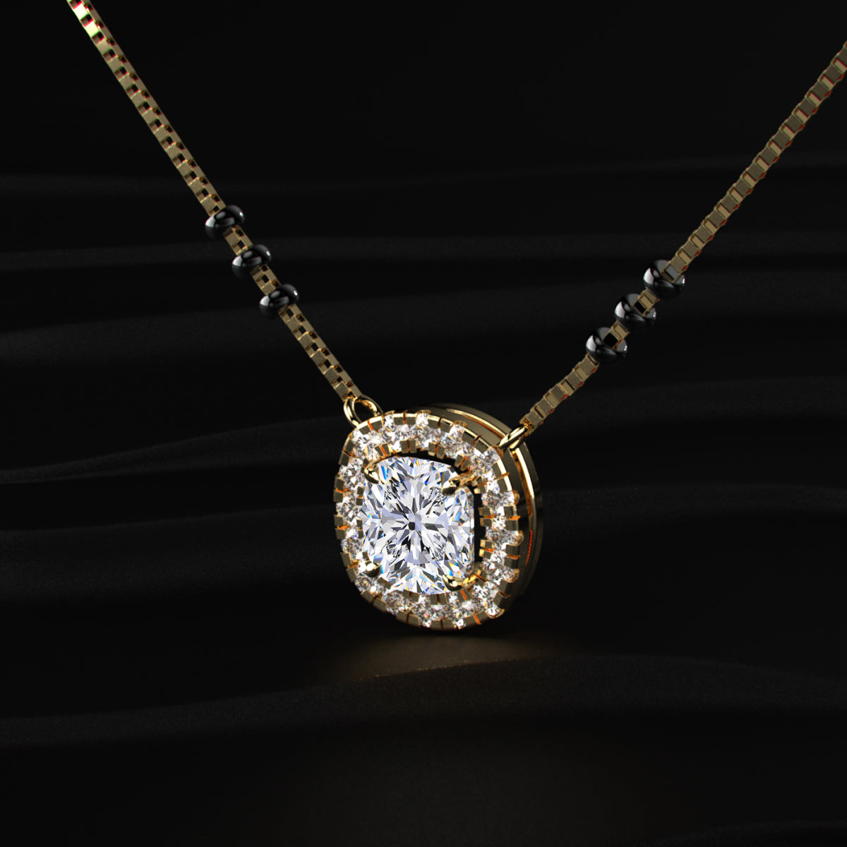 Cushion Diamond Halo Mangalsutra | Earthly Jewels