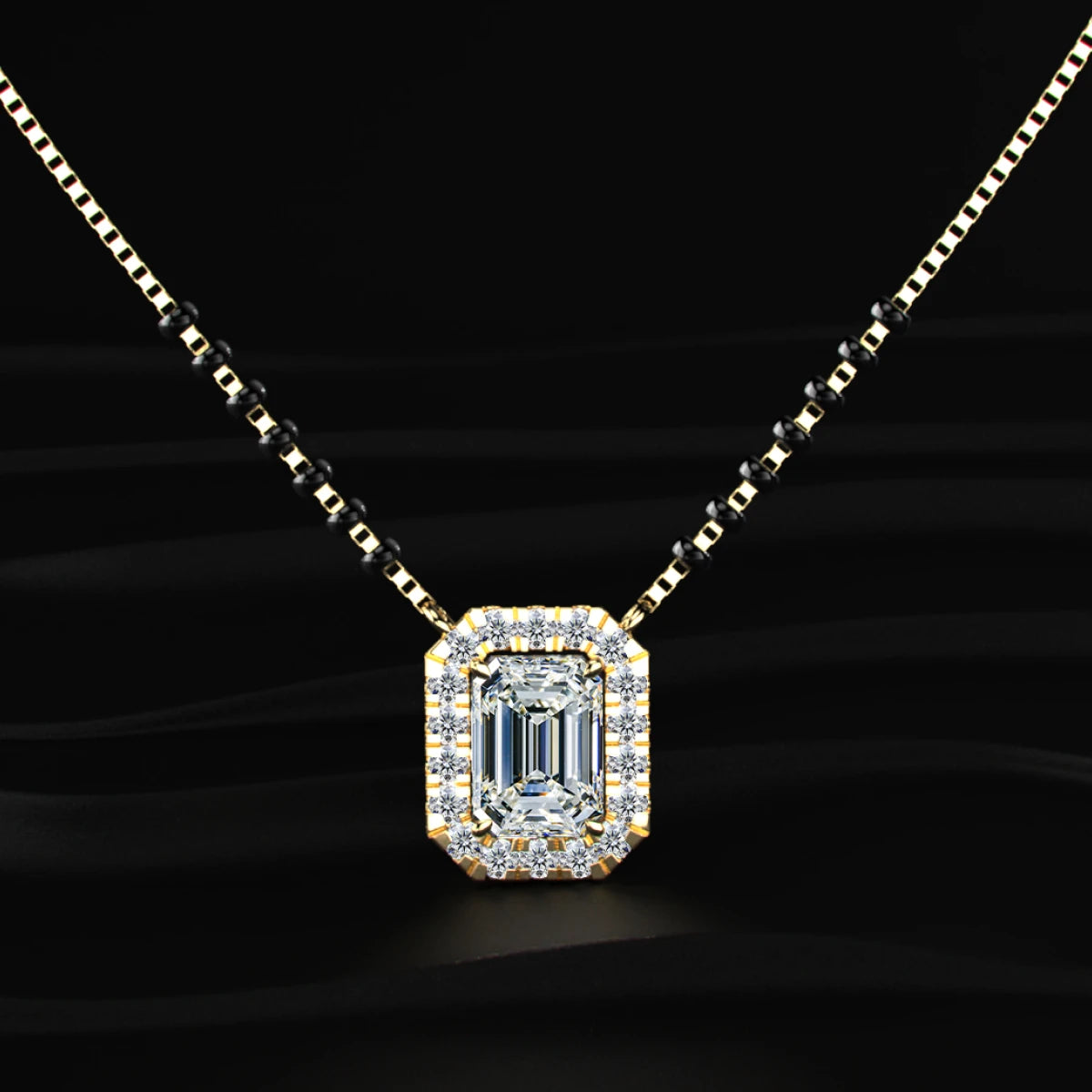 Emerald Diamond Halo Mangalsutra | Earthly Jewels