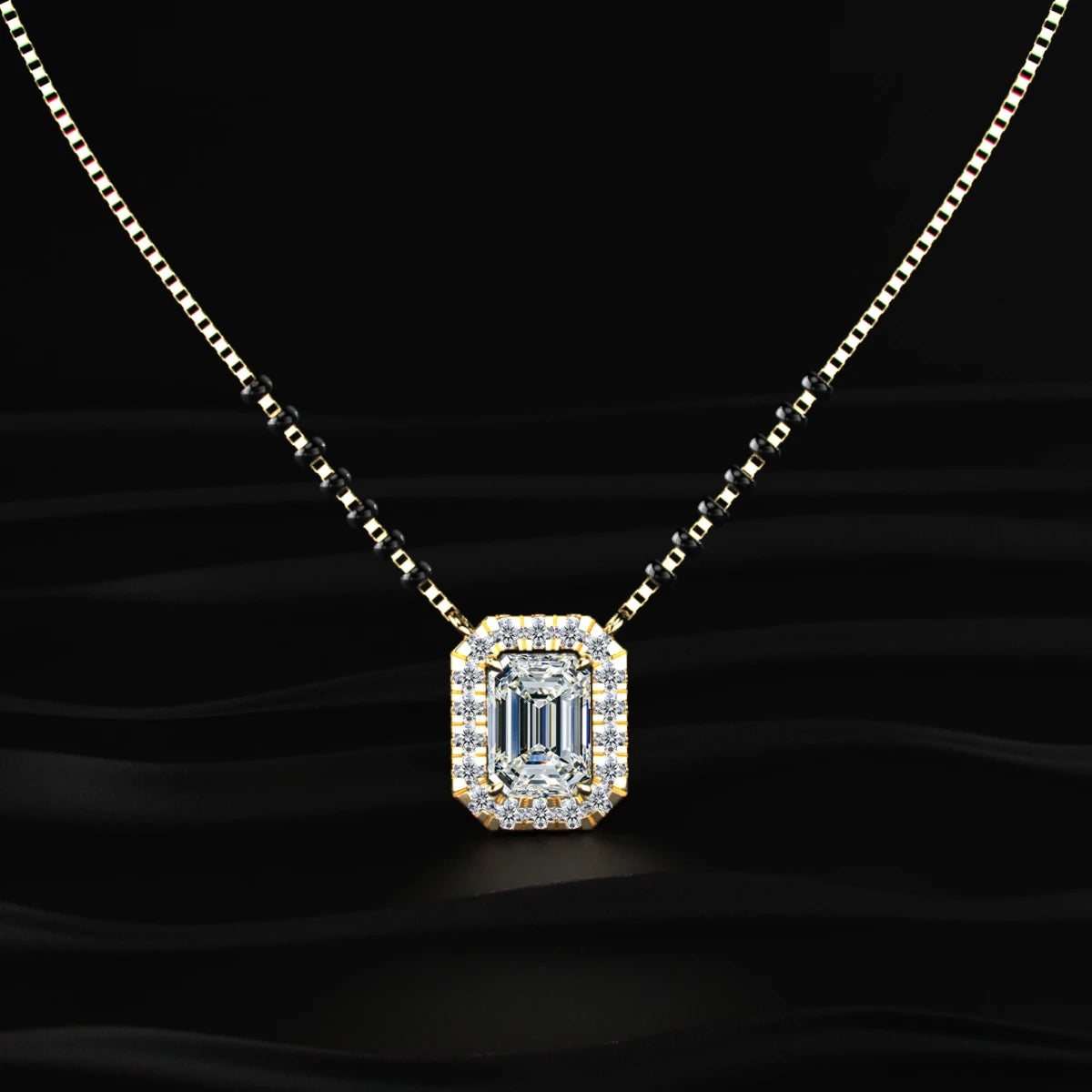 Emerald Diamond Halo Mangalsutra | Earthly Jewels