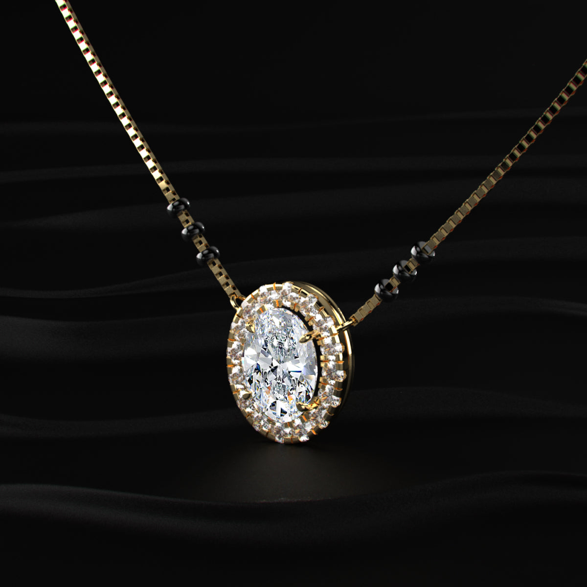 Oval Diamond Halo Mangalsutra | Earthly Jewels