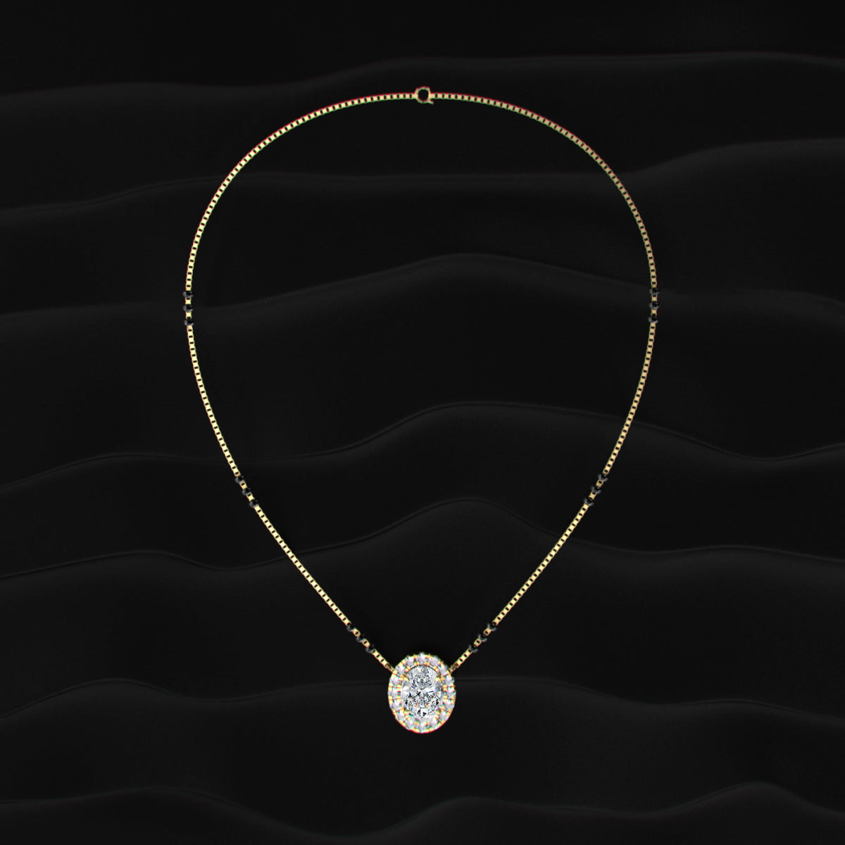 Oval Diamond Halo Mangalsutra | Earthly Jewels
