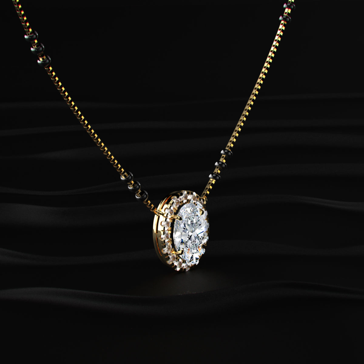 Oval Diamond Halo Mangalsutra | Earthly Jewels