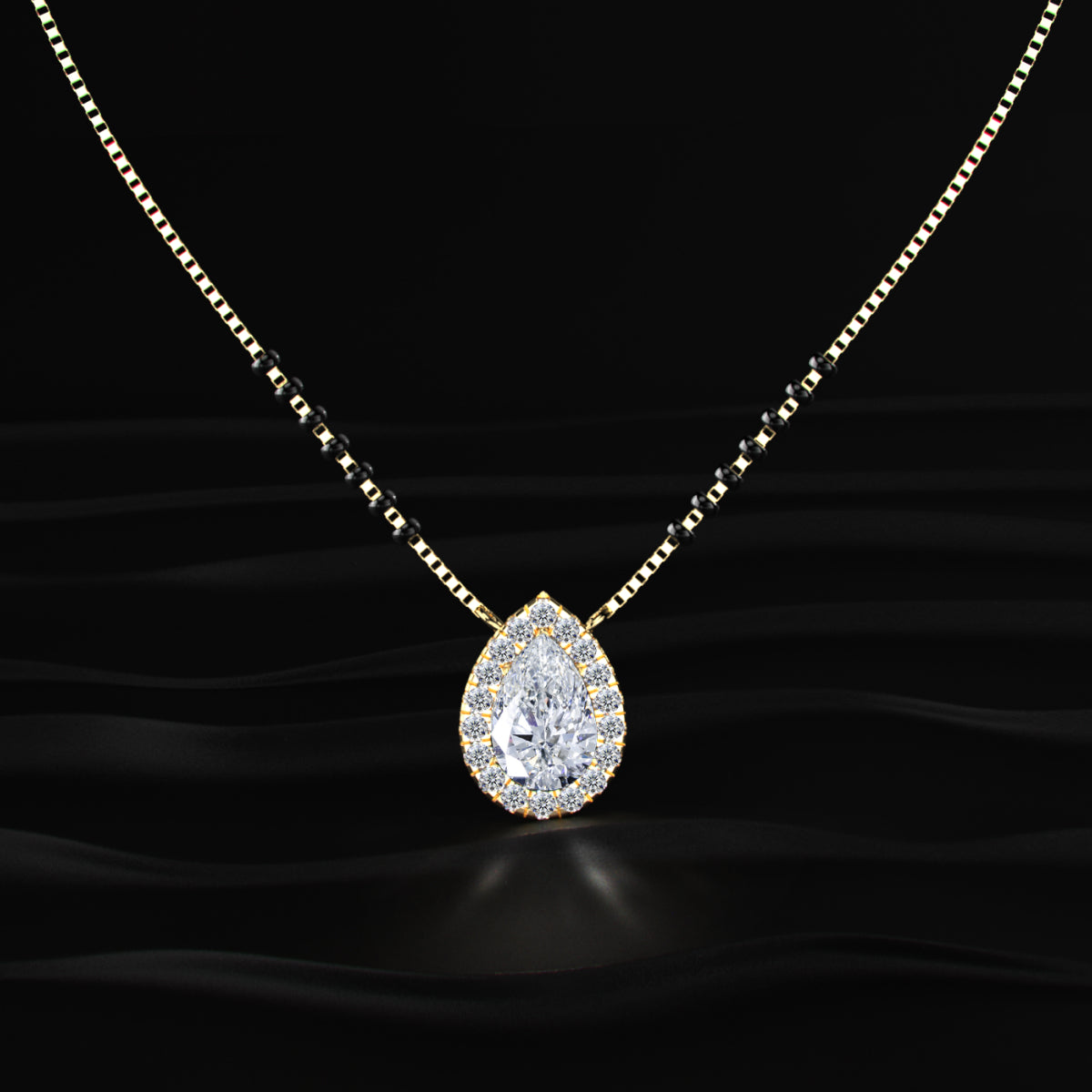 Pear Diamond Halo Mangalsutra | Earthly Jewels