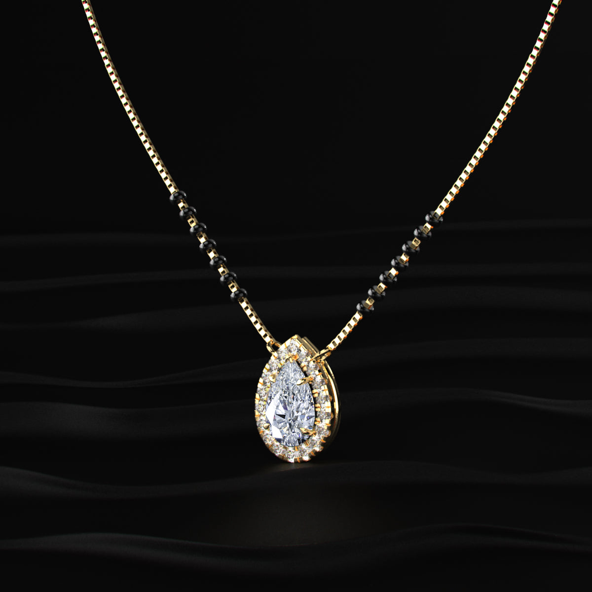 Pear Diamond Halo Mangalsutra | Earthly Jewels