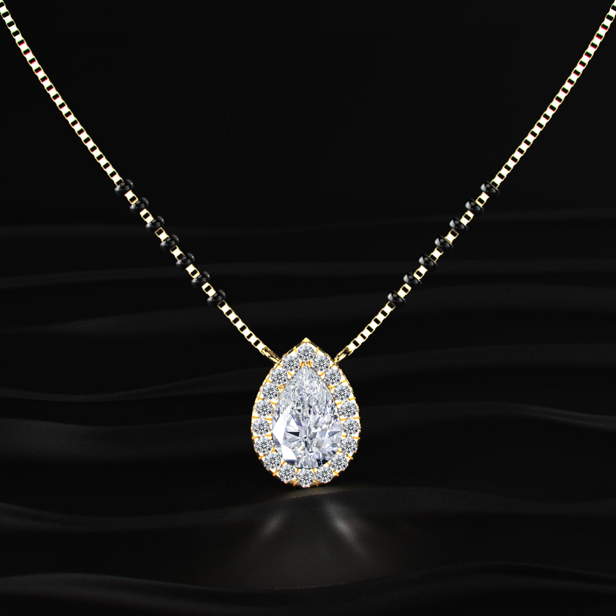 Pear Diamond Halo Mangalsutra | Earthly Jewels