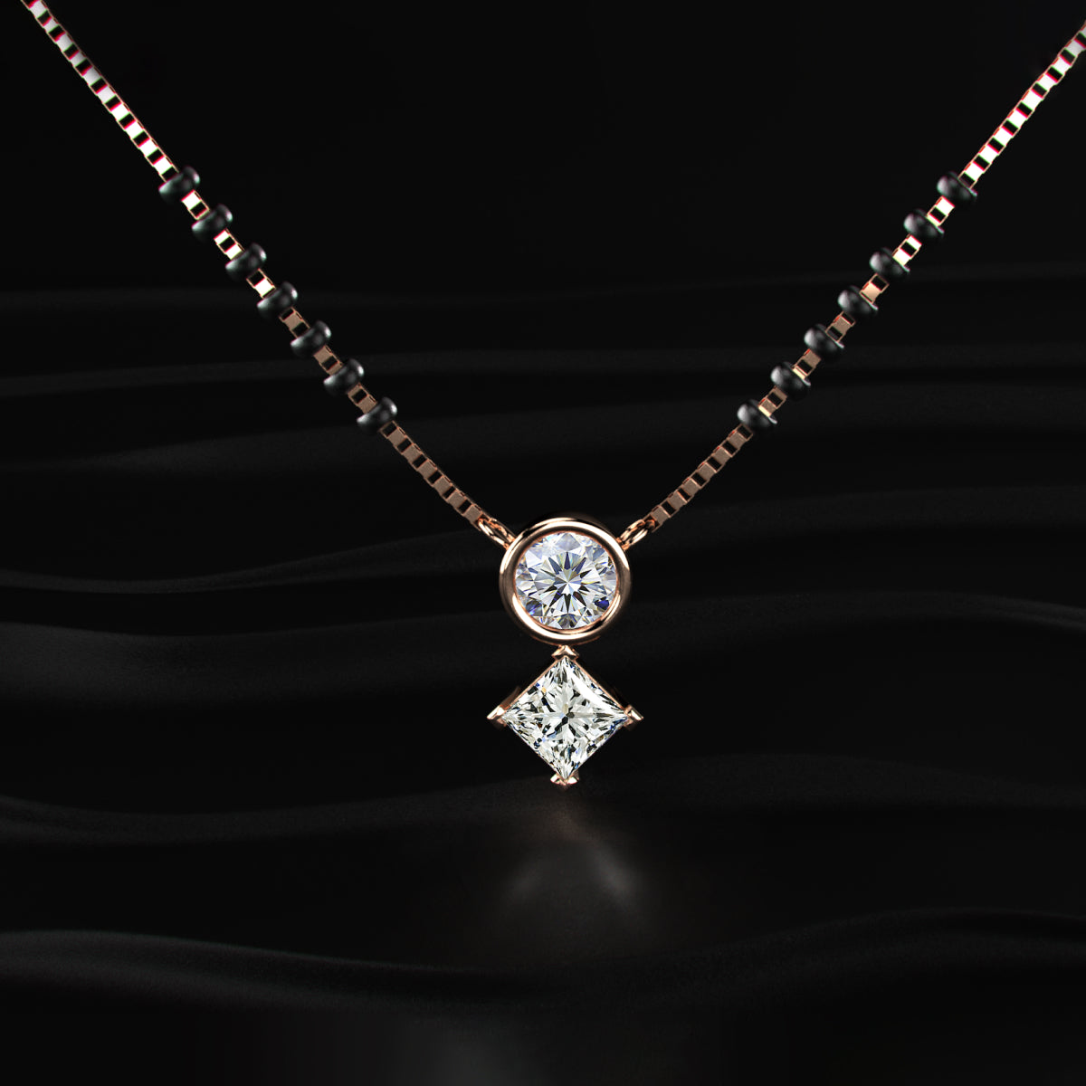 Round And Princess Duo Diamond Mangalsutra