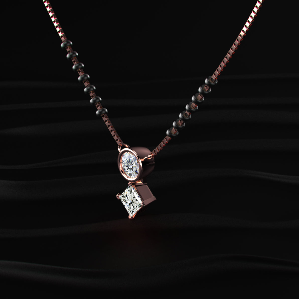 Round And Princess Duo Diamond Mangalsutra
