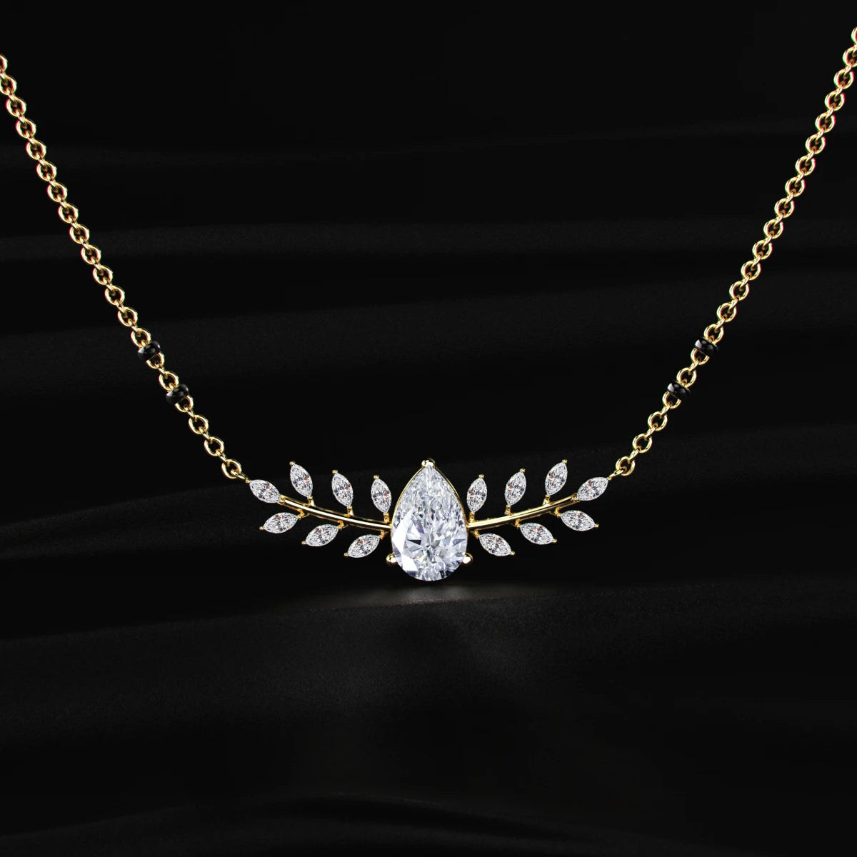 Pear Diamond Marquise Leaf Vine Mangalsutra | Earthly Jewels
