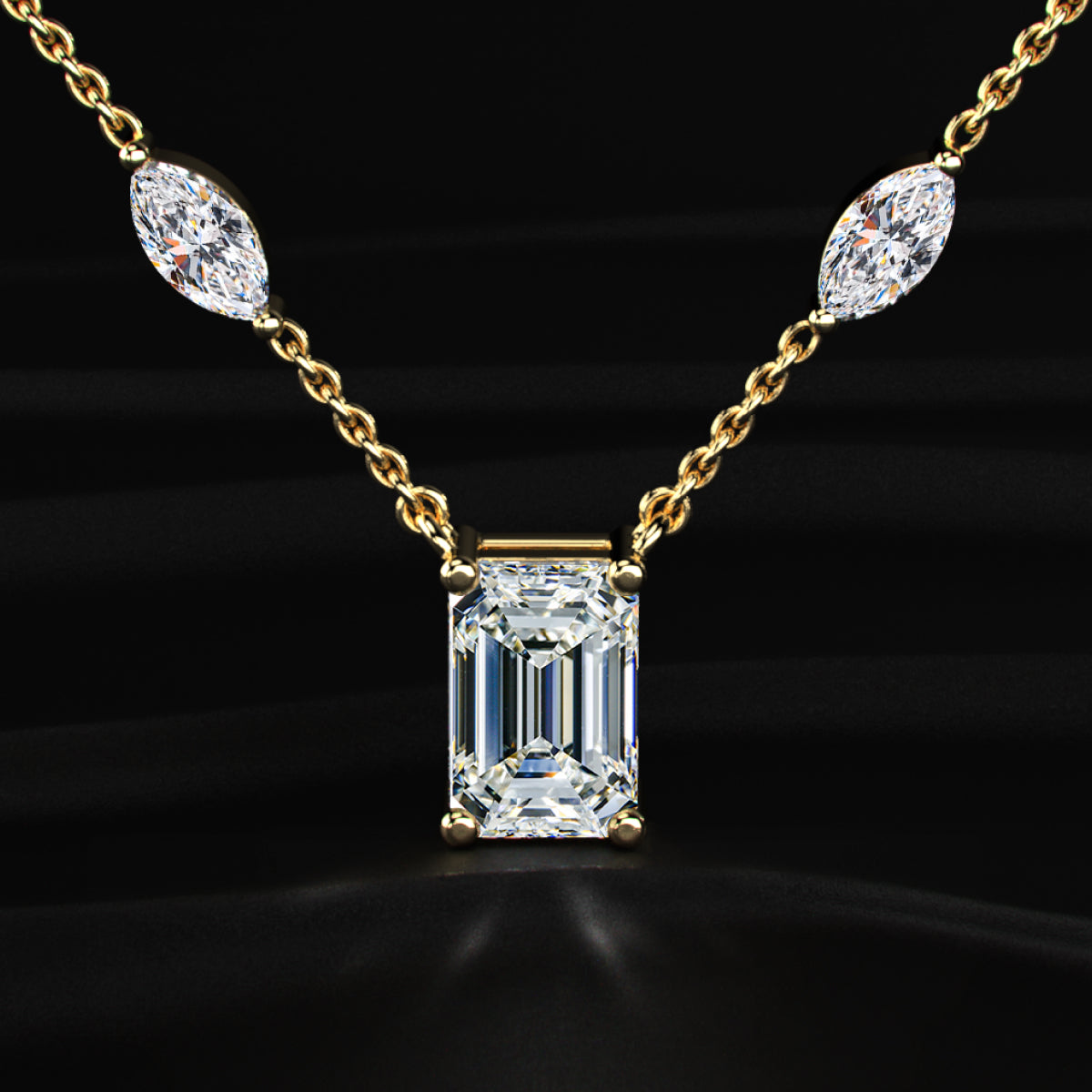 Emerald Cut Diamond Solitaire Necklace | Earthly Jewels