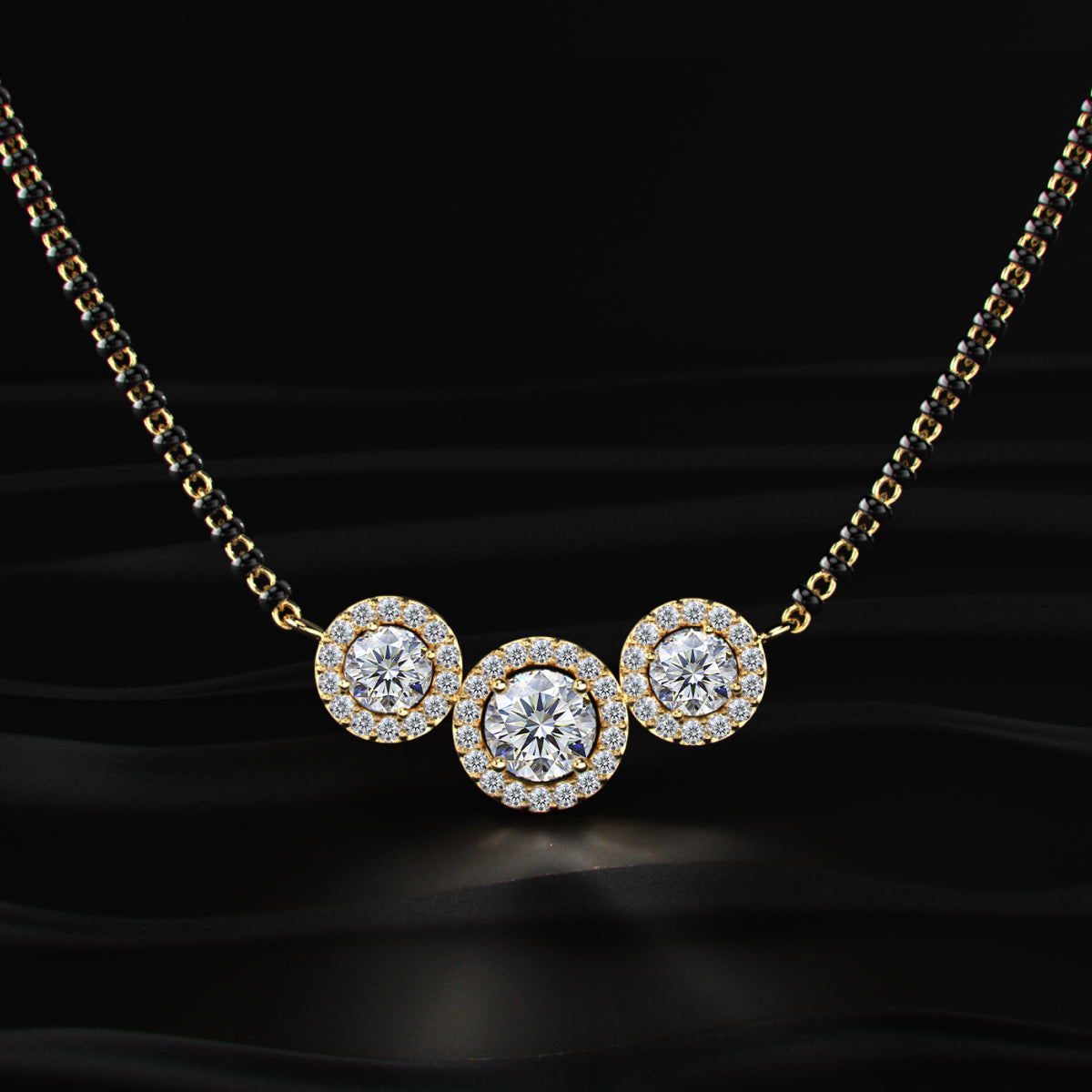 3 Stone Diamond Halo Mangalsutra | Earthly Jewels
