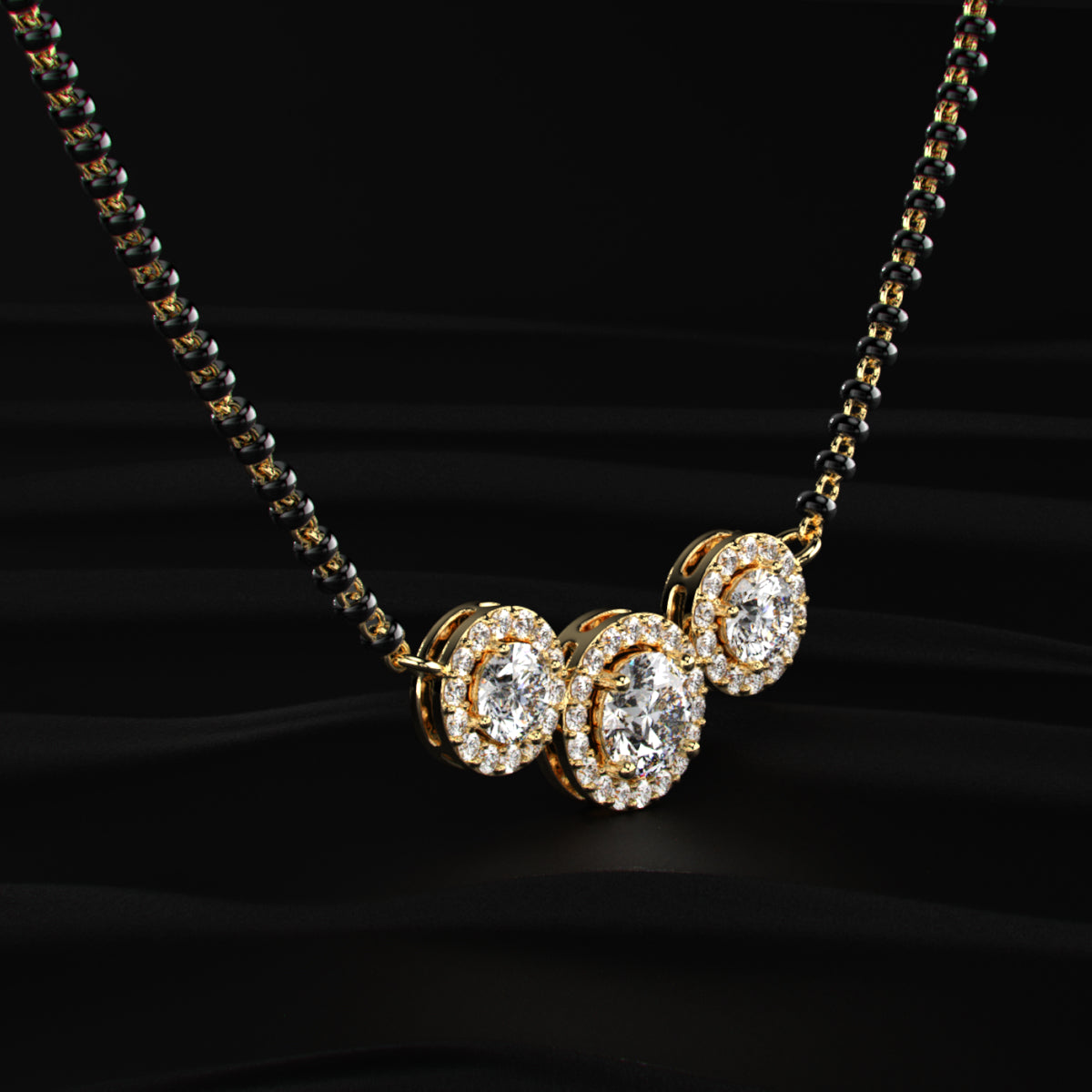 3 Stone Diamond Halo Mangalsutra | Earthly Jewels