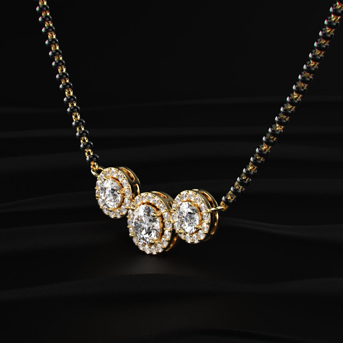3 Stone Diamond Halo Mangalsutra | Earthly Jewels
