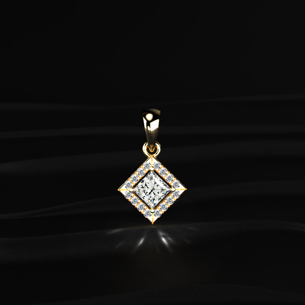 Princess Cut Halo Pendant