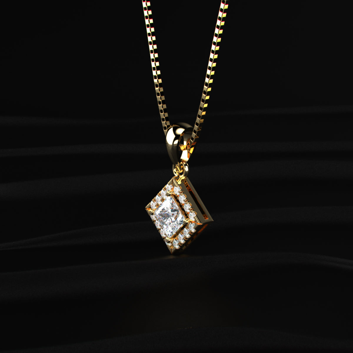 Princess Cut Halo Pendant