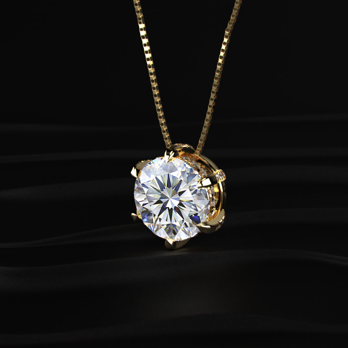5Ct Round Solitaire Diamond Pendant With Hidden Halo