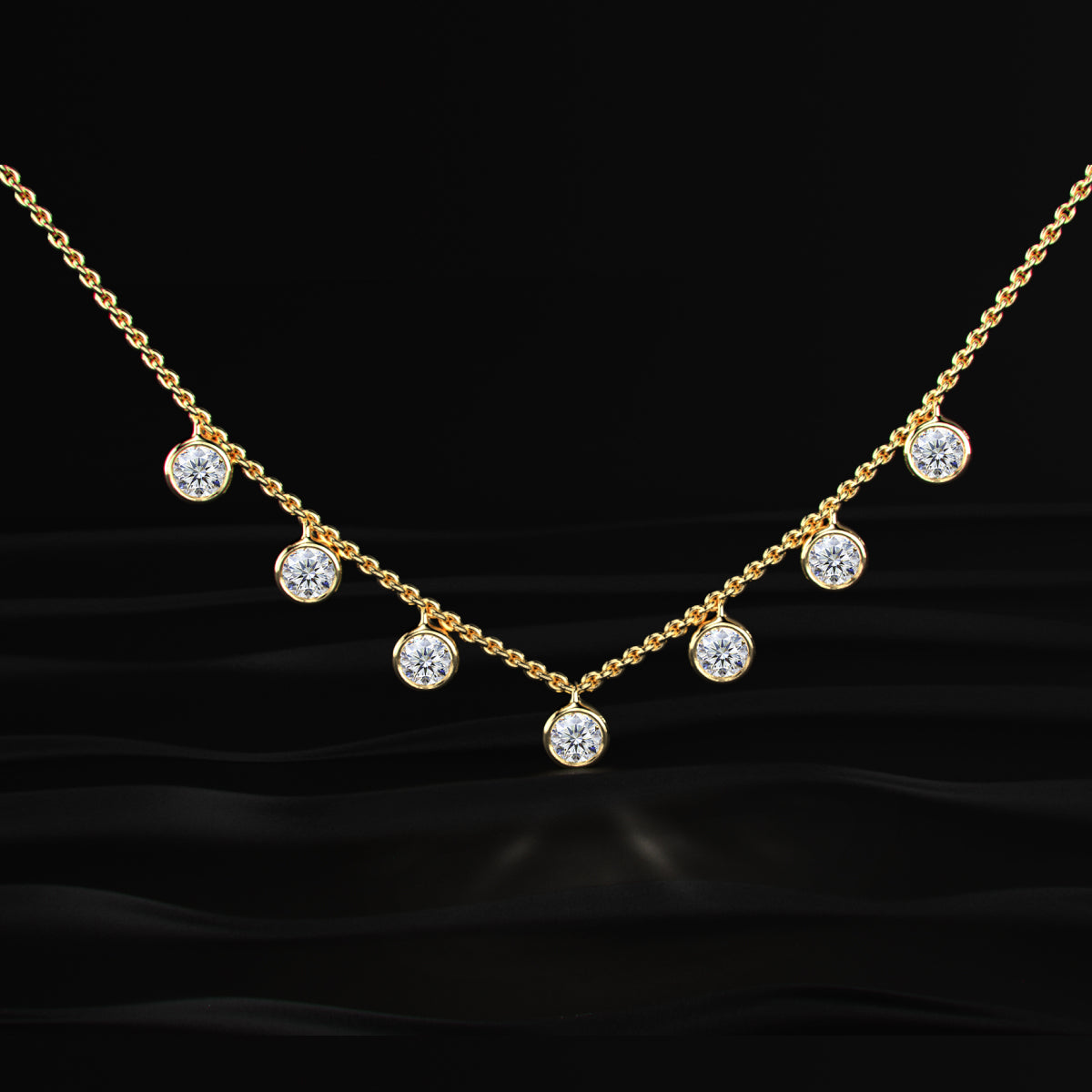 Round Diamond Bezel Drop Station Necklace | Earthly Jewels