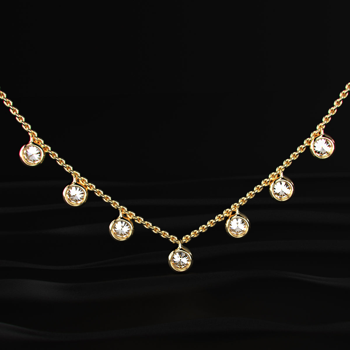Round Diamond Bezel Drop Station Necklace | Earthly Jewels