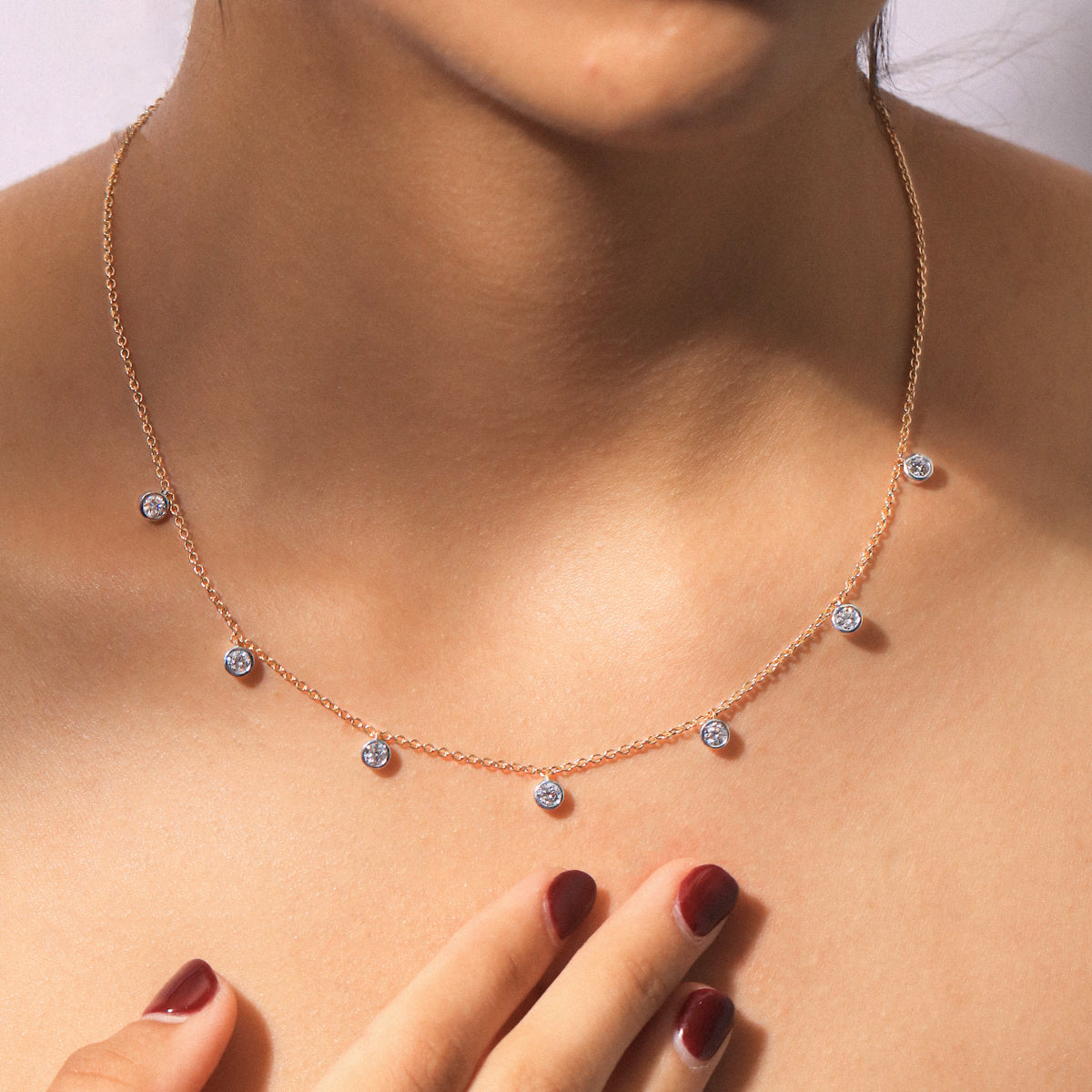 Round Diamond Bezel Drop Station Necklace | Earthly Jewels