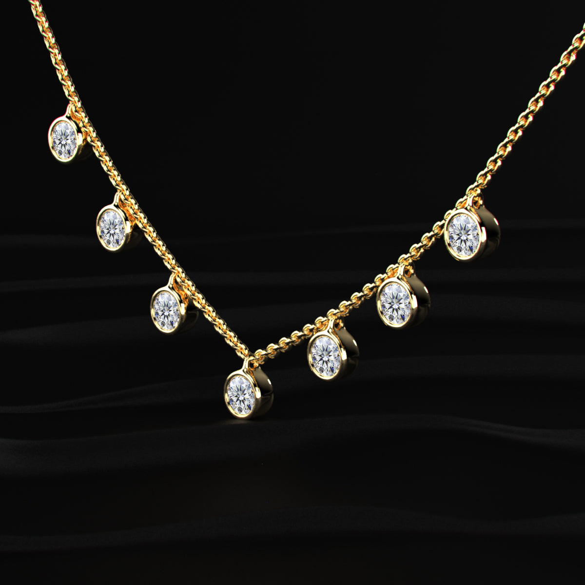 Round Diamond Bezel Drop Station Necklace | Earthly Jewels