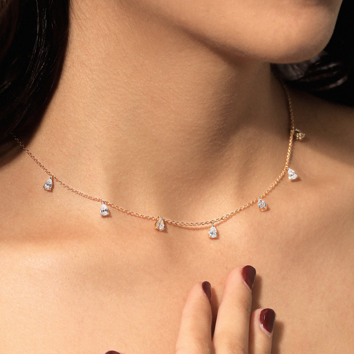 Pear Diamond Station Drop Necklace | Earthly Jewels