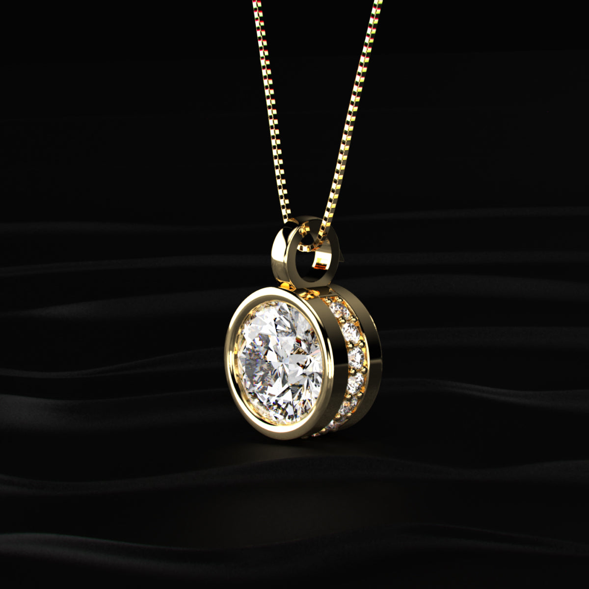 Round Solitaire Bezel Pendent With Hidden Halo | Earthly Jewels